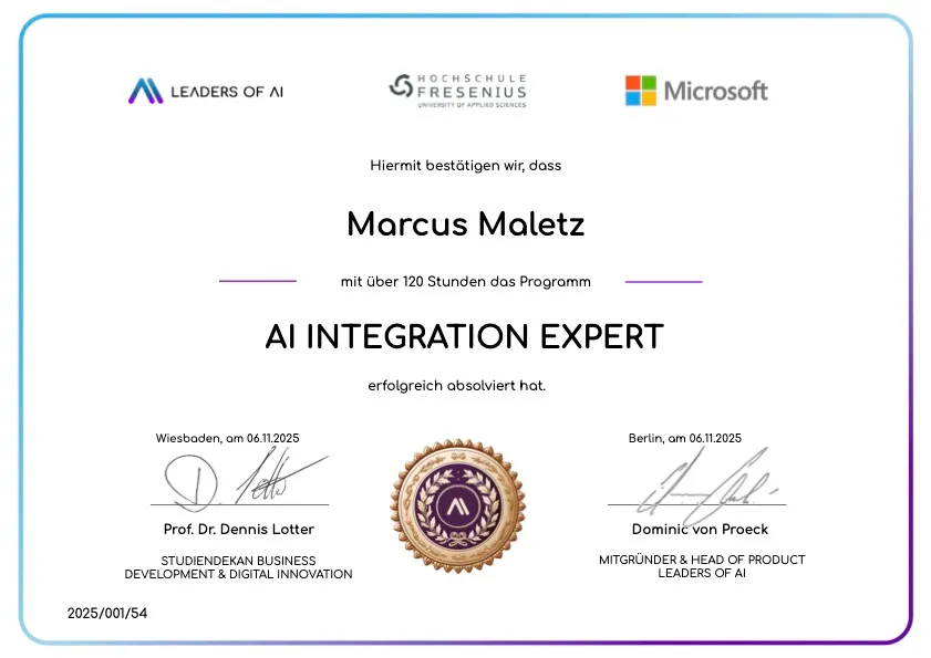 Hochschulzertifikat AI Integration Expert